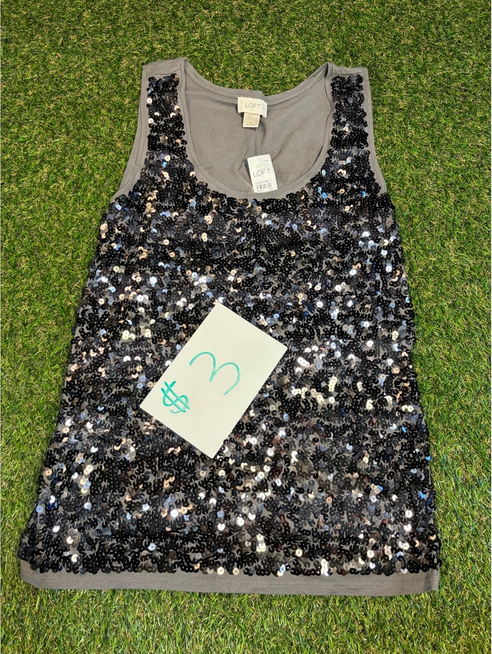 LOFT Women's Medium Gray Sequin Tank Top
